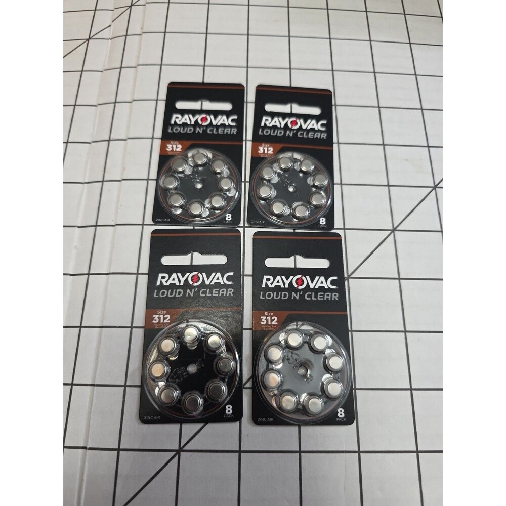 RAYOVAC Loud N' Clear #312 Hearing Aid Batteries 4 Packs, Exp 7/2025, 32 Total